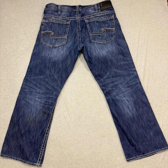 VTG Y2K Silver Jeans Co Gordie Blue Denim Stretch Baggy Men's Size 36x30 Grunge - Picture 6 of 8